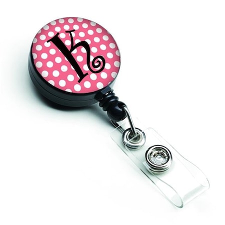 Carolines Treasures Carolines Treasures CJ1001-KBR Letter K Monogram Pink & Black Polka Dots Retractable Badge Reel CJ1001-KBR